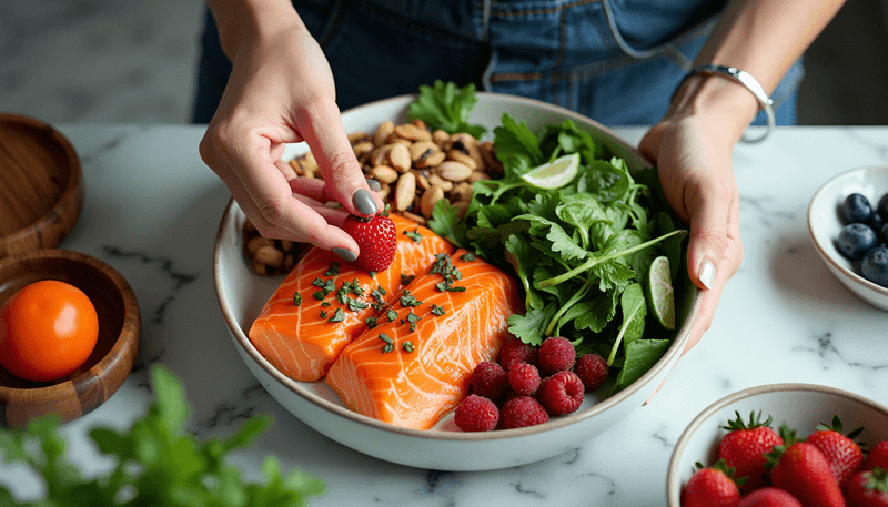 Woman preparing anti-inflammatory foods in kitchen