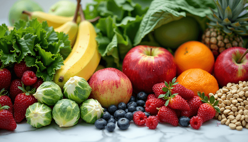 A colorful array of high-fiber fruits and vegetables